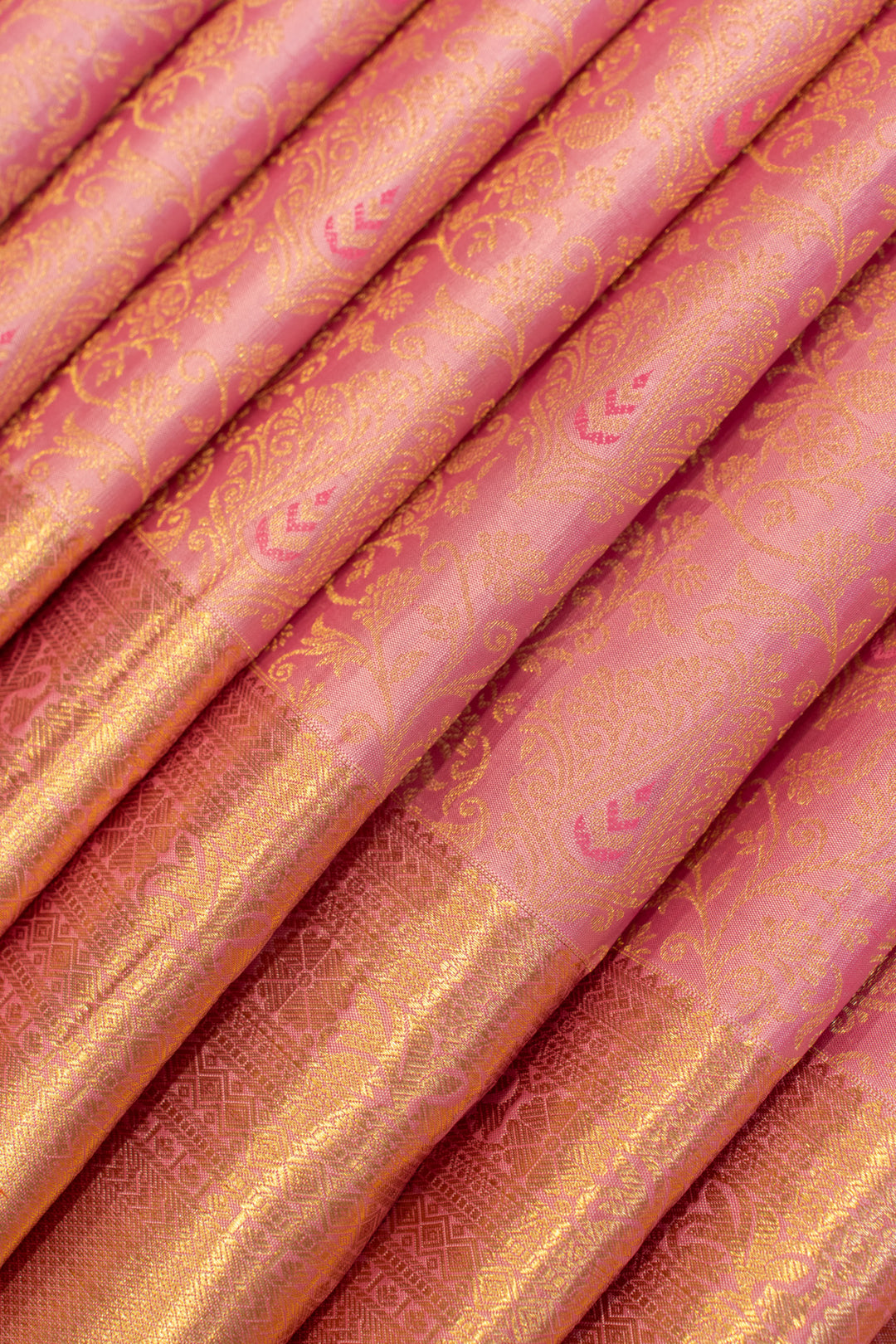 Blush pink floral brocade pure Kanchipuram silk saree
