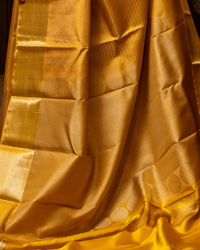 Golden Yellow Stripes Pure Kanchipuram Silk Saree - Clio Silks