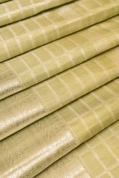 Pastel Green Zari Checks Pure Kanchipuram Silk Saree - Clio Silks