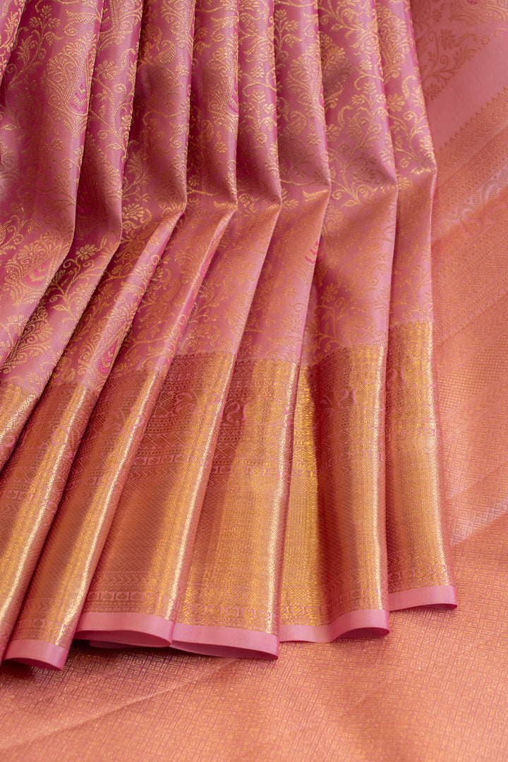 Blush pink floral brocade pure Kanchipuram silk saree