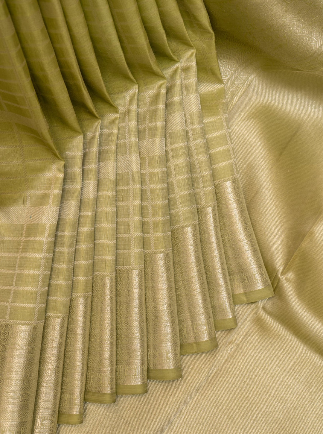Pastel Green Zari Checks Pure Kanchipuram Silk Saree - Clio Silks