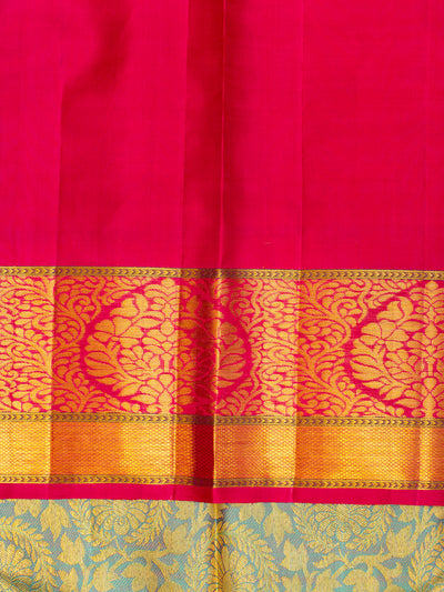 Pastel Blue and Peach Half & Half Pure Brocade Kanchipuram Silk Saree - Clio Silks