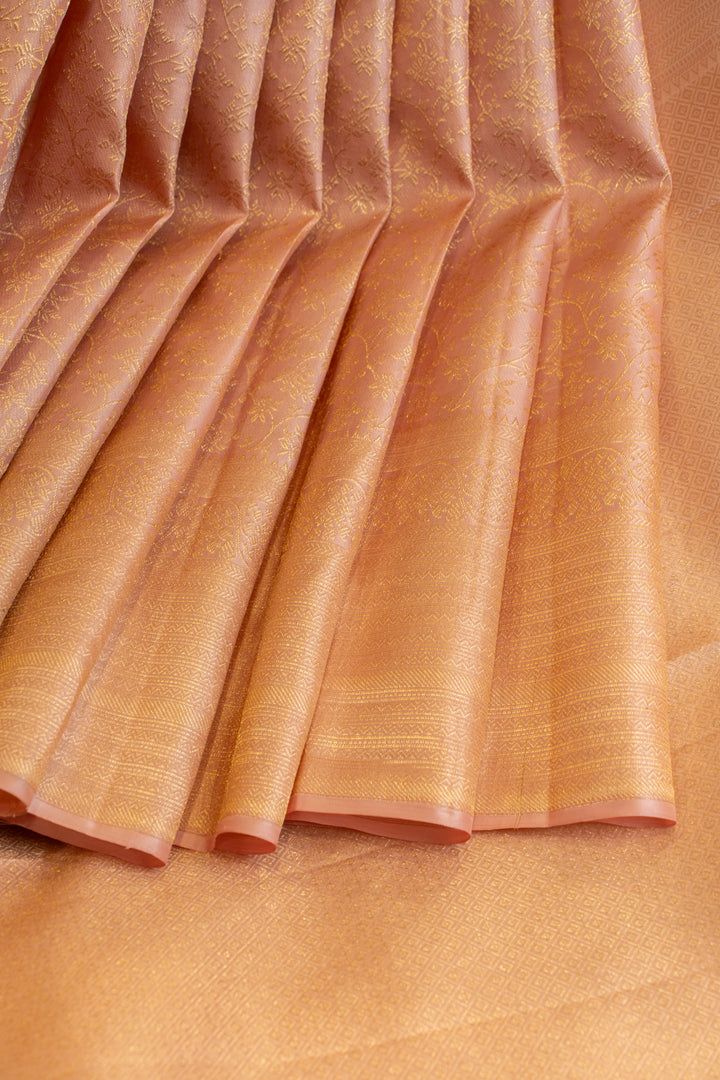 Pastel Peach floral brocade pure Kanchipuram silk saree