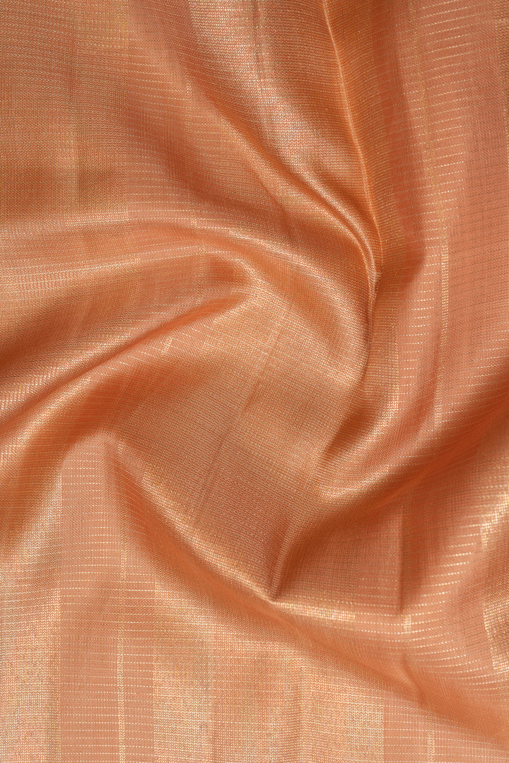 Blue and Peach Zari Checks Pure Kanchipuram Silk Saree - Clio Silks