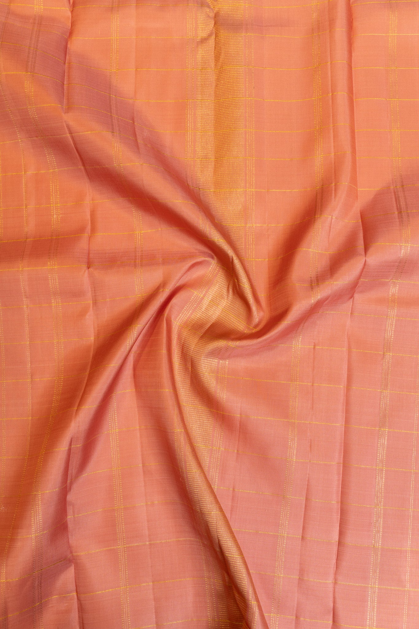 Peach multi checks pure zari Kanchipuram silk saree