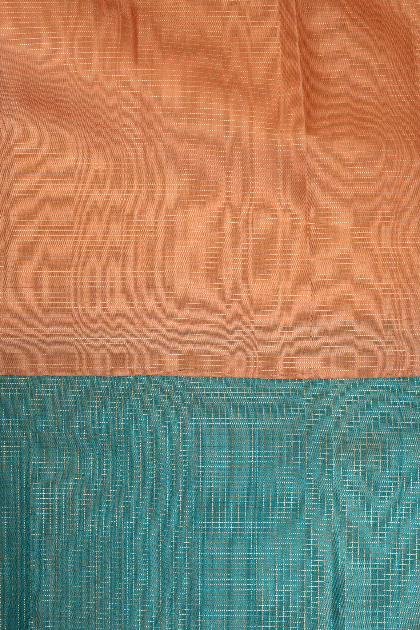 Blue and Peach Zari Checks Pure Kanchipuram Silk Saree - Clio Silks