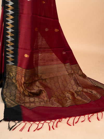 Red and black chevron pure dupian raw silk saree