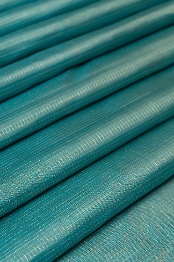 Blue and Peach Zari Checks Pure Kanchipuram Silk Saree - Clio Silks