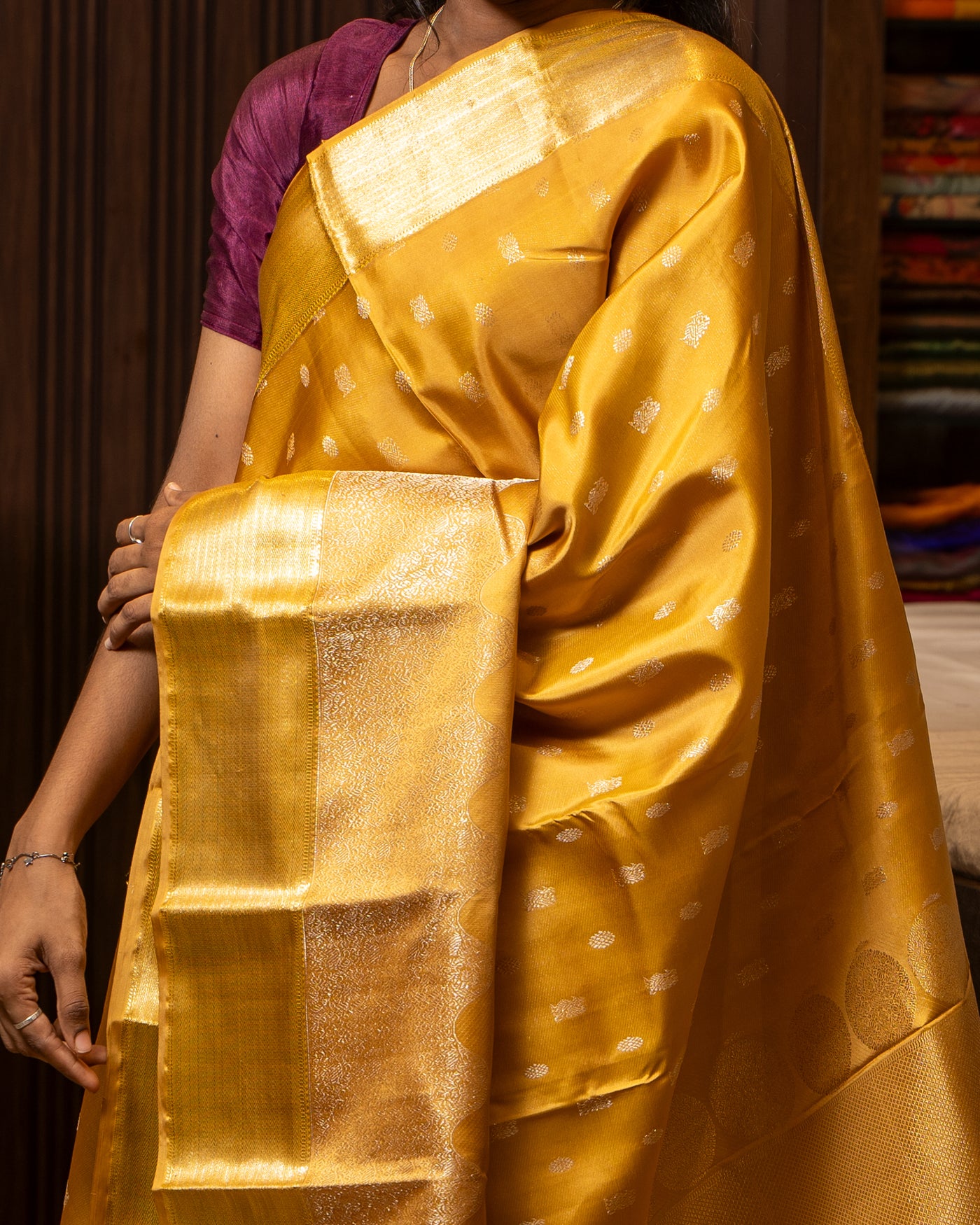 Desert Gold Pure Kanchipuram Silk Saree - Clio Silks