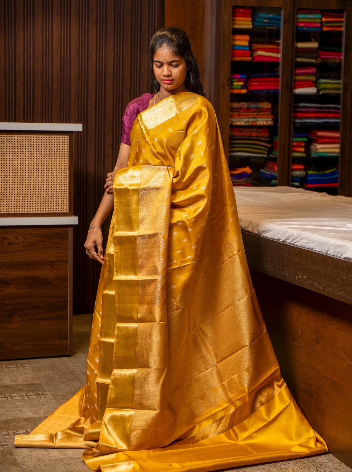 Desert Gold Pure Kanchipuram Silk Saree - Clio Silks