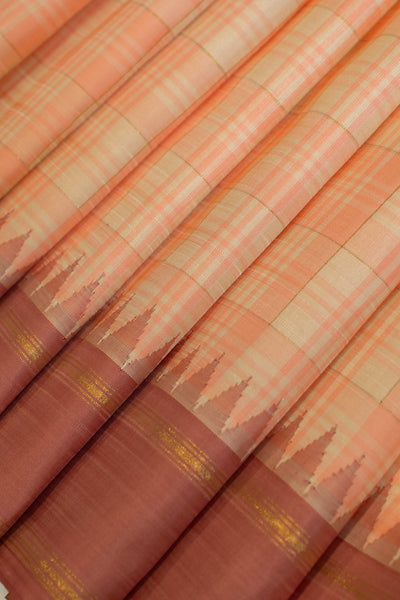 Peach multi checks pure zari Kanchipuram silk saree