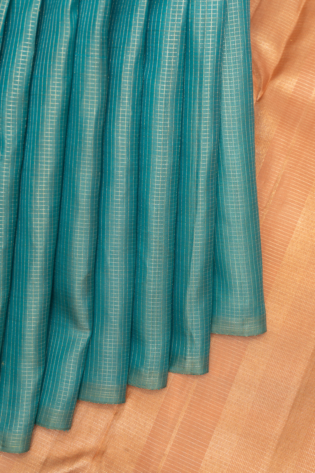 Blue and Peach Zari Checks Pure Kanchipuram Silk Saree - Clio Silks