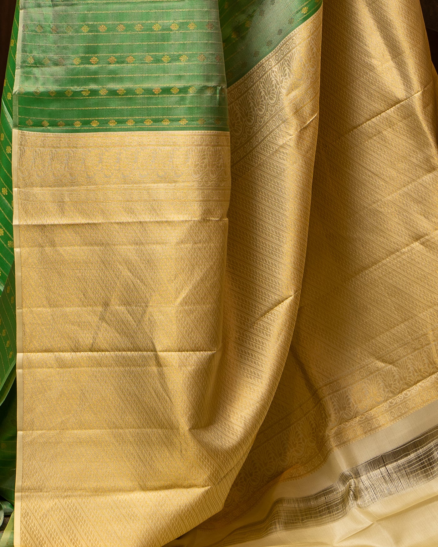 Pastel Green Stripes Pure Kanchipuram Silk Saree - Clio Silks