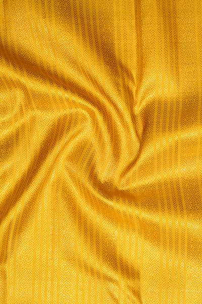 Mustard Yellow and Orange Pure Zari Stripes Kanchipuram Silk Saree - Clio Silks