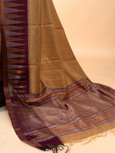 Beige and maroon temple pure dupian raw silk saree