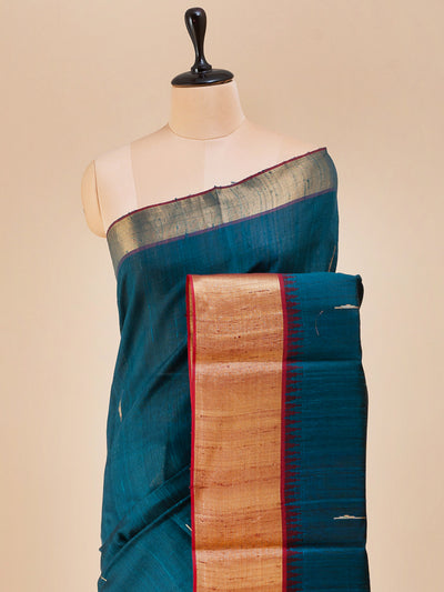 Peacock blue pure dupian raw silk saree