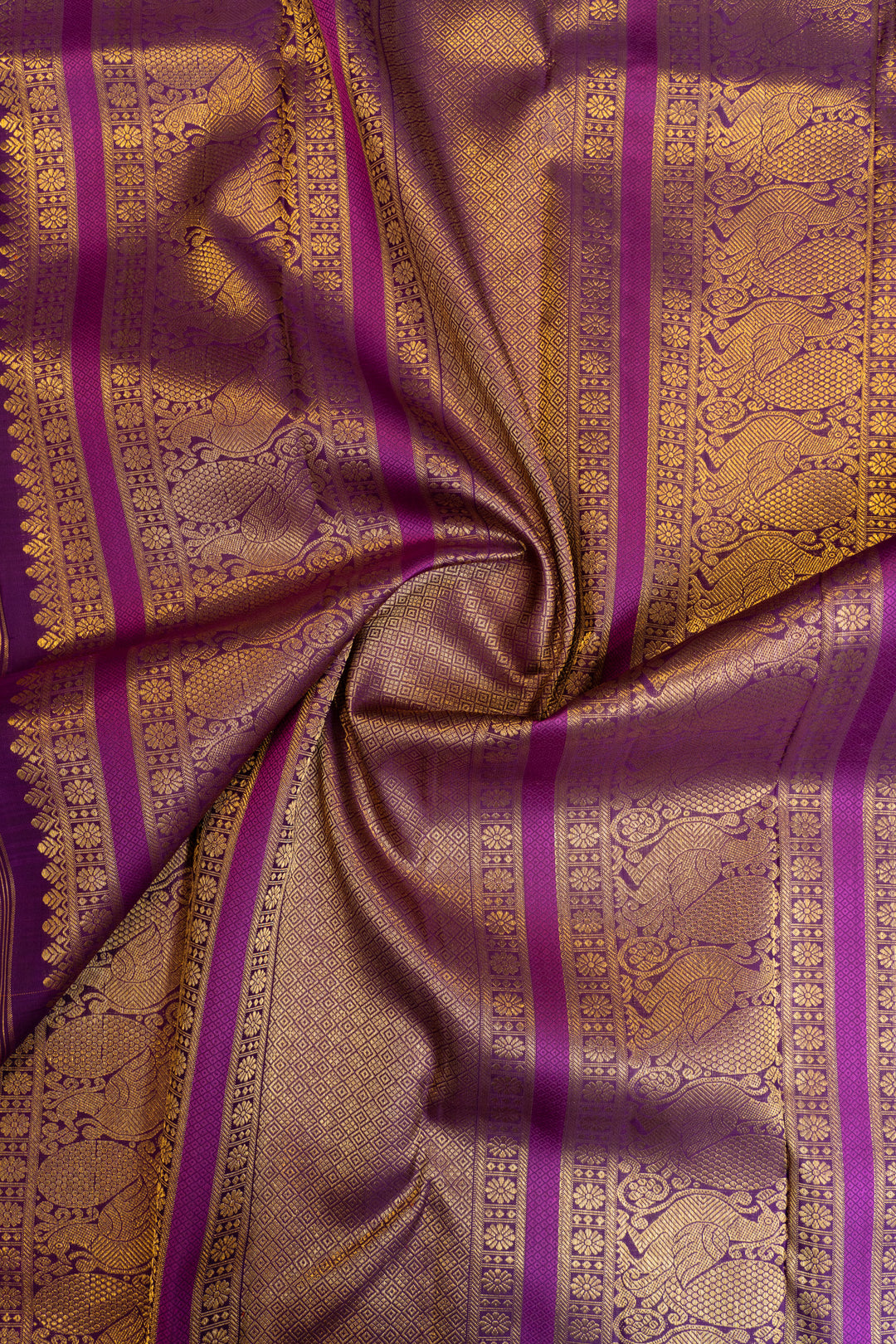 Pink stripes and purple pure Kanchipuram silk saree