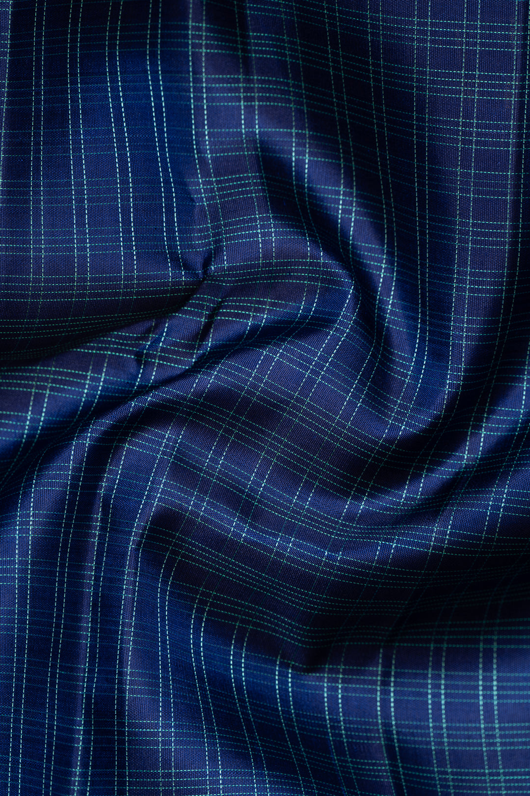 Ink Blue and Cyan Checks Pure Kanchipuram Silk Saree - Clio Silks