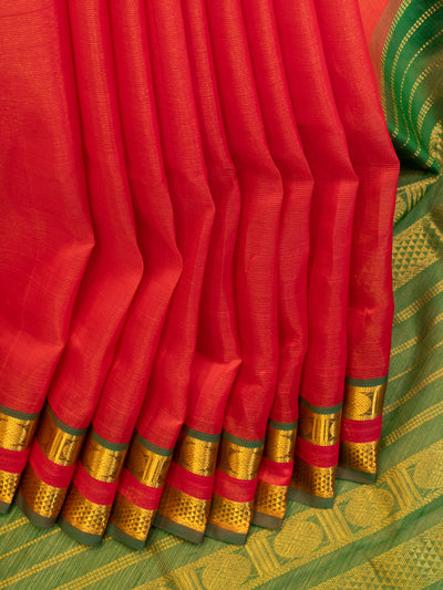 Red and green pure silk cotton saree