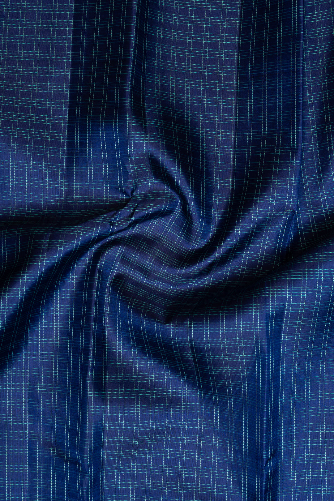 Ink Blue and Cyan Checks Pure Kanchipuram Silk Saree - Clio Silks