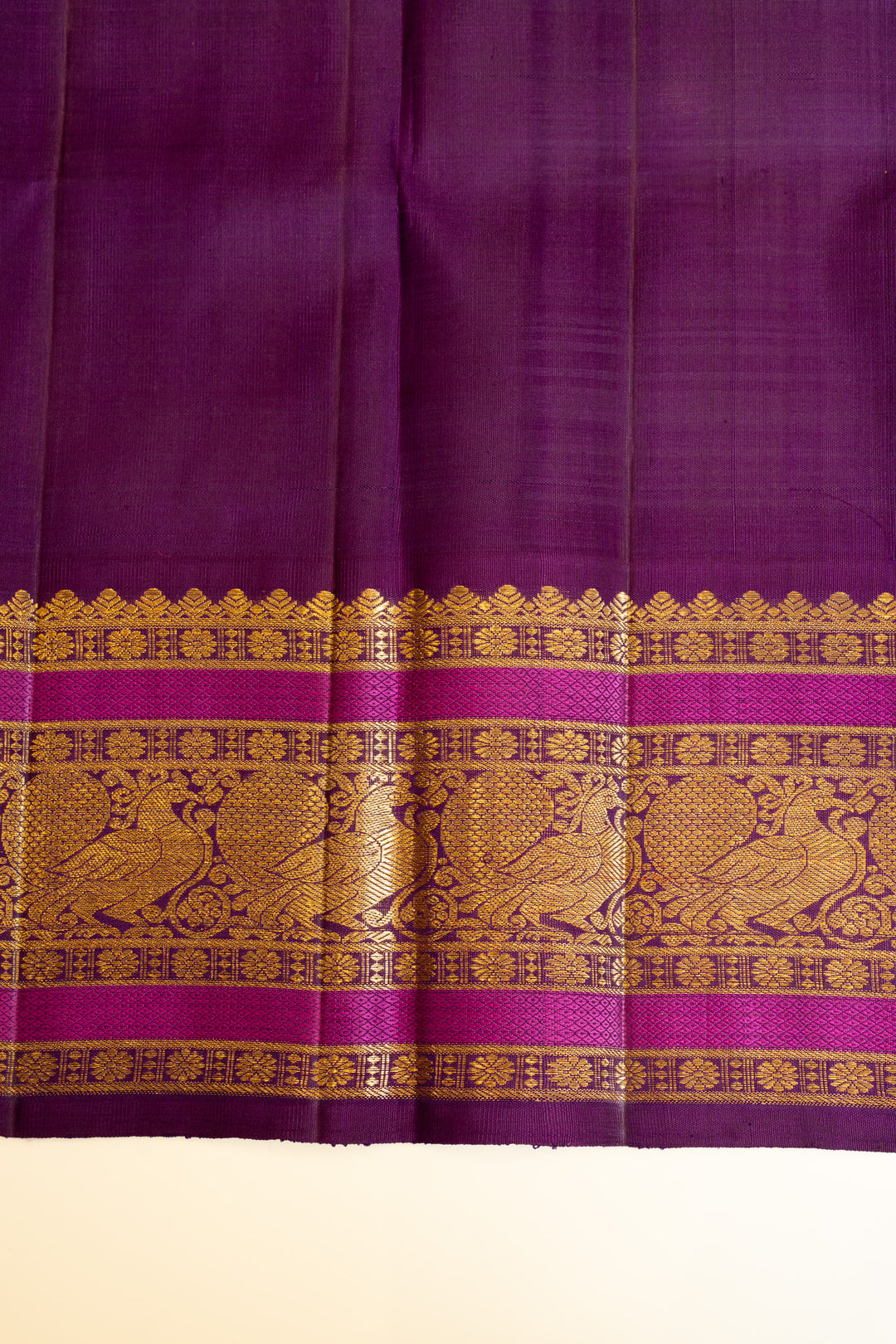 Pink stripes and purple pure Kanchipuram silk saree