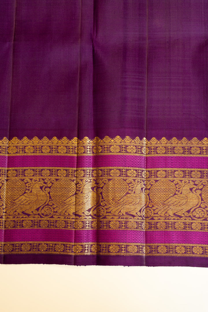 Pink stripes and purple pure Kanchipuram silk saree