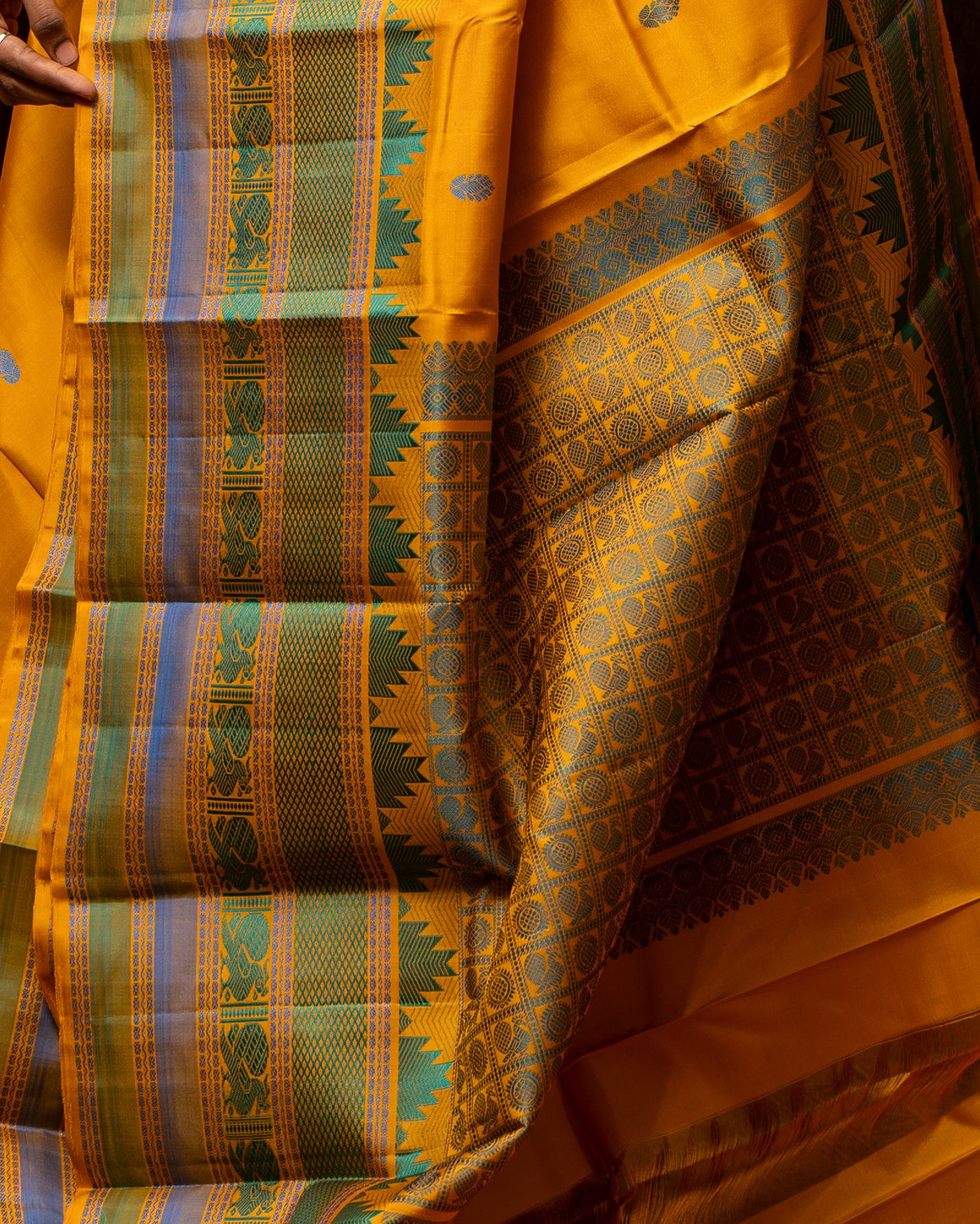 Mustard Yellow Without Zari Pure Kanchipuram Silk Saree - Clio Silks