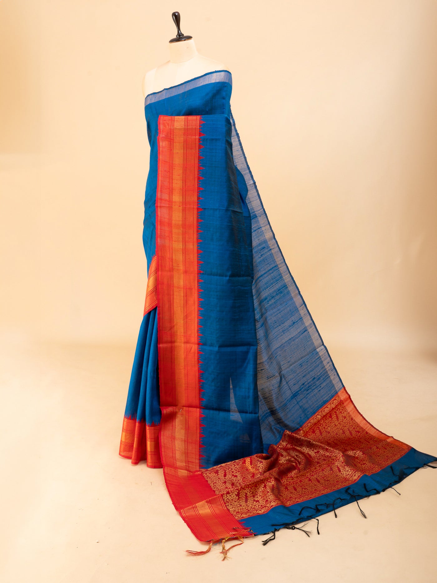 Anandha blue and red pure dupian raw silk saree