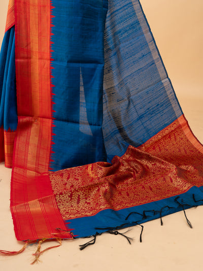 Anandha blue and red pure dupian raw silk saree