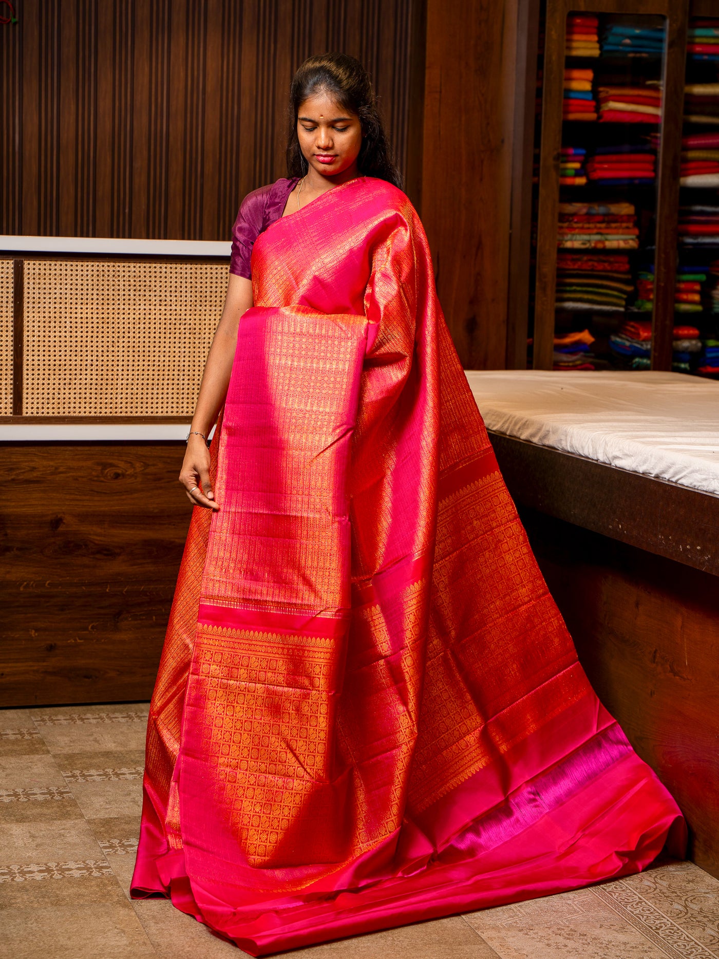 Rani Pink Zari Brocade Pure Kanchipuram Silk Saree - Clio Silks