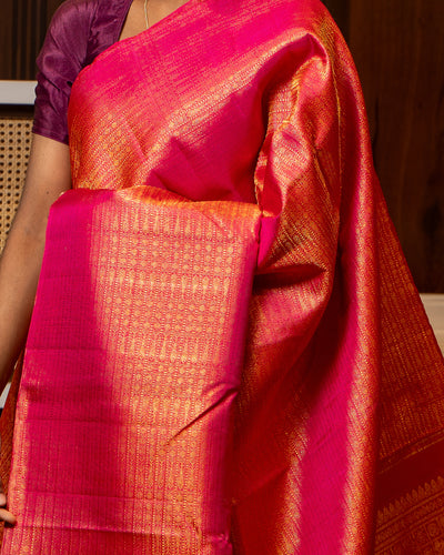 Rani Pink Zari Brocade Pure Kanchipuram Silk Saree - Clio Silks