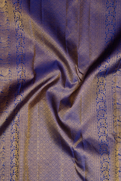 Lotus Pink and Purple Checks Pure Kanchipuram Silk Saree - Clio Silks