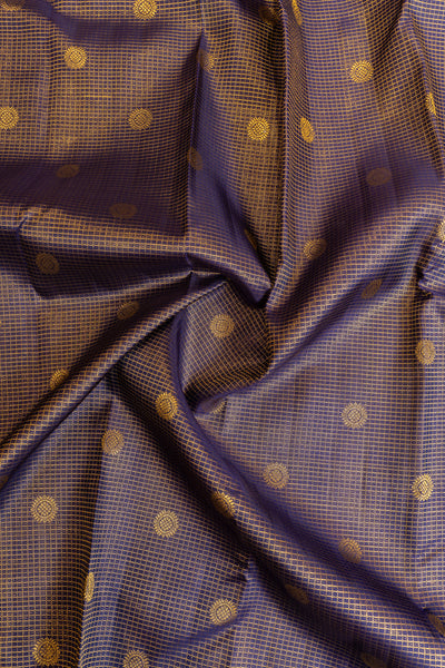 Dark purple zari checks pure Kanchipuram silk saree