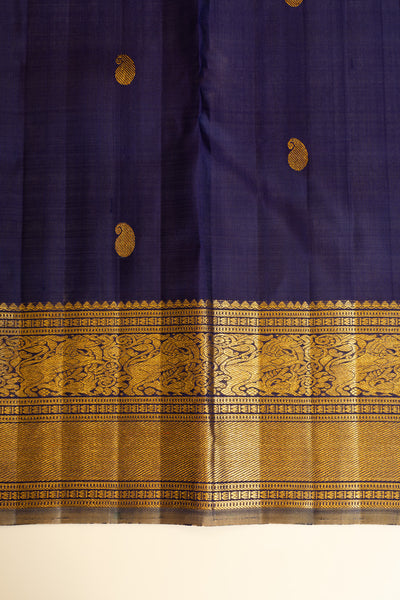 Dark purple zari checks pure Kanchipuram silk saree