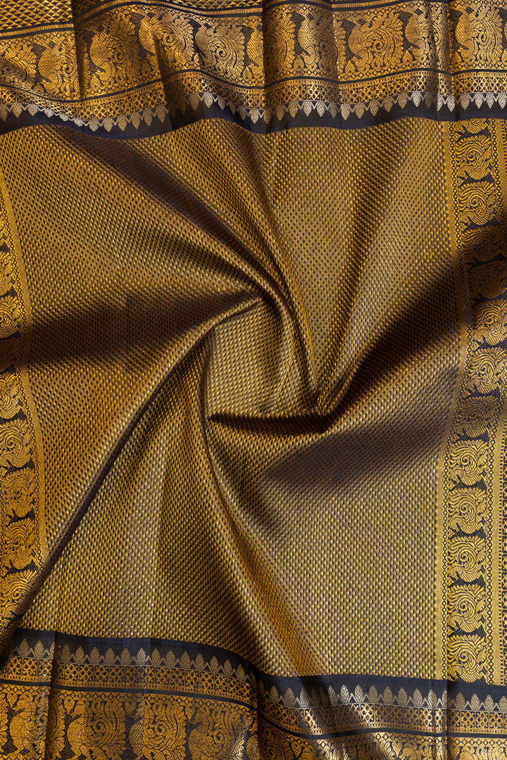 Sand beige and blue grand borders pure Kanchipuram silk saree