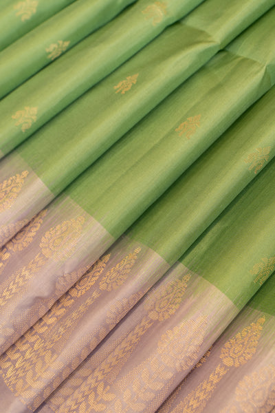 Mint green and lilac pure soft silk saree