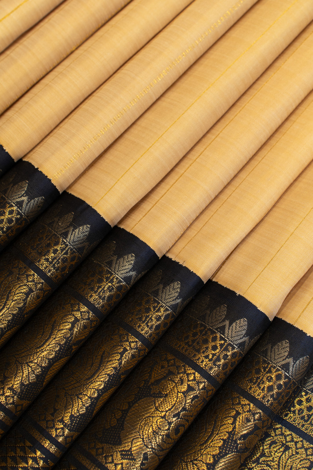 Sand beige and blue grand borders pure Kanchipuram silk saree