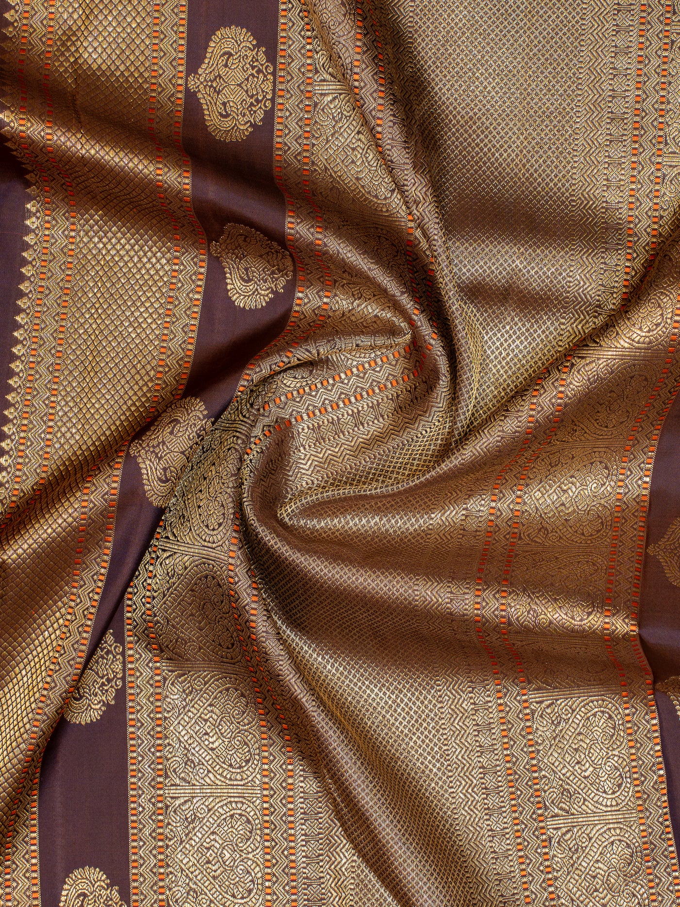 Orange and Jamun Brocade Korvai Kanjivaram Silk Saree