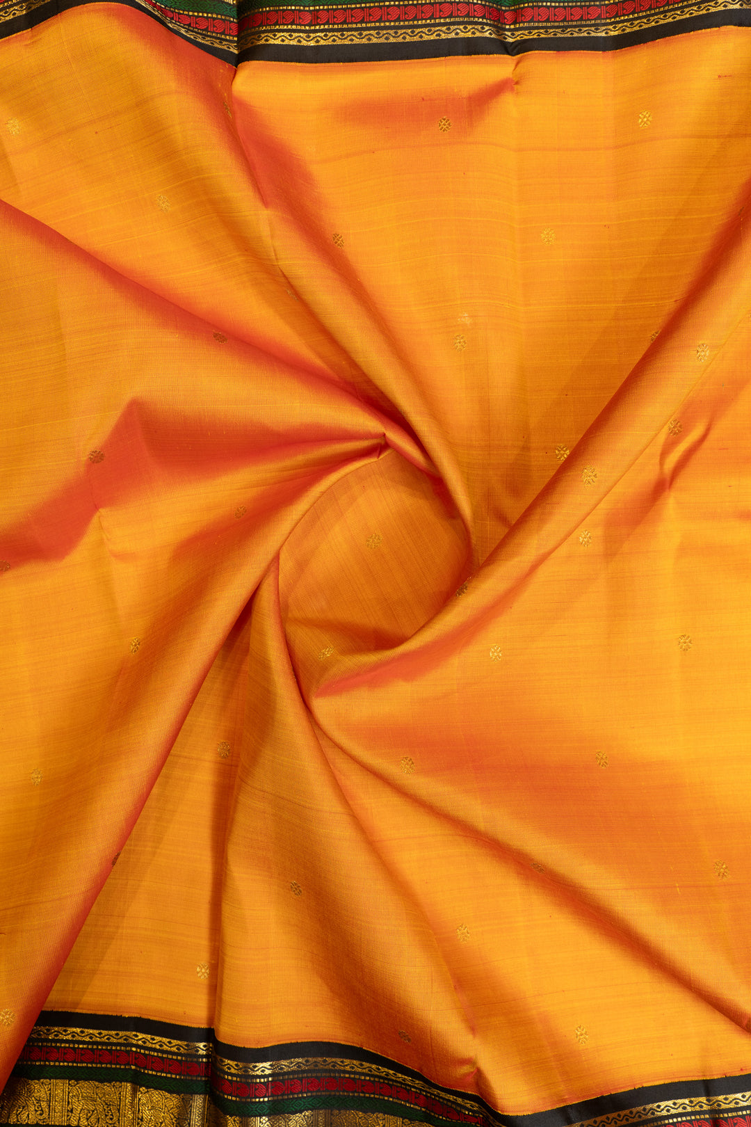 Orange and black Varisaipettu pure Kanchipuram silk saree