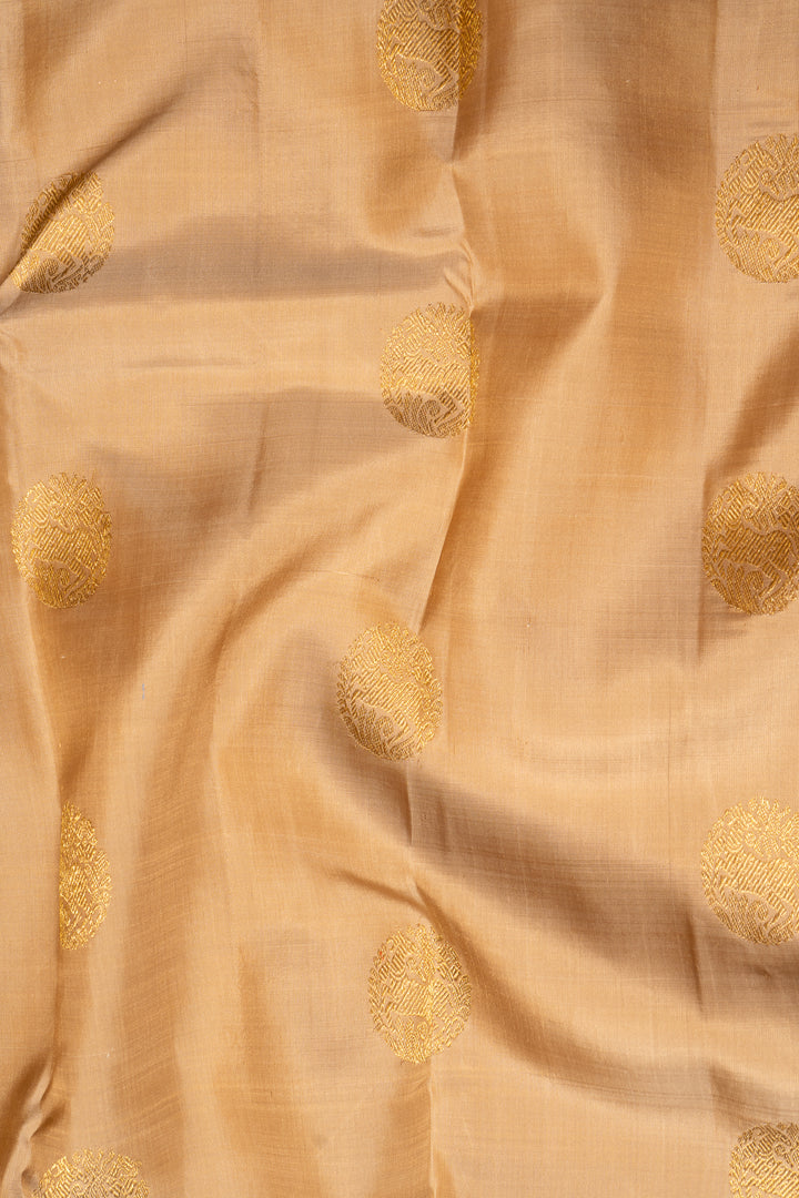 Beige and Midnight Blue Pure Zari Kanchipuram Silk Saree - Clio Silks