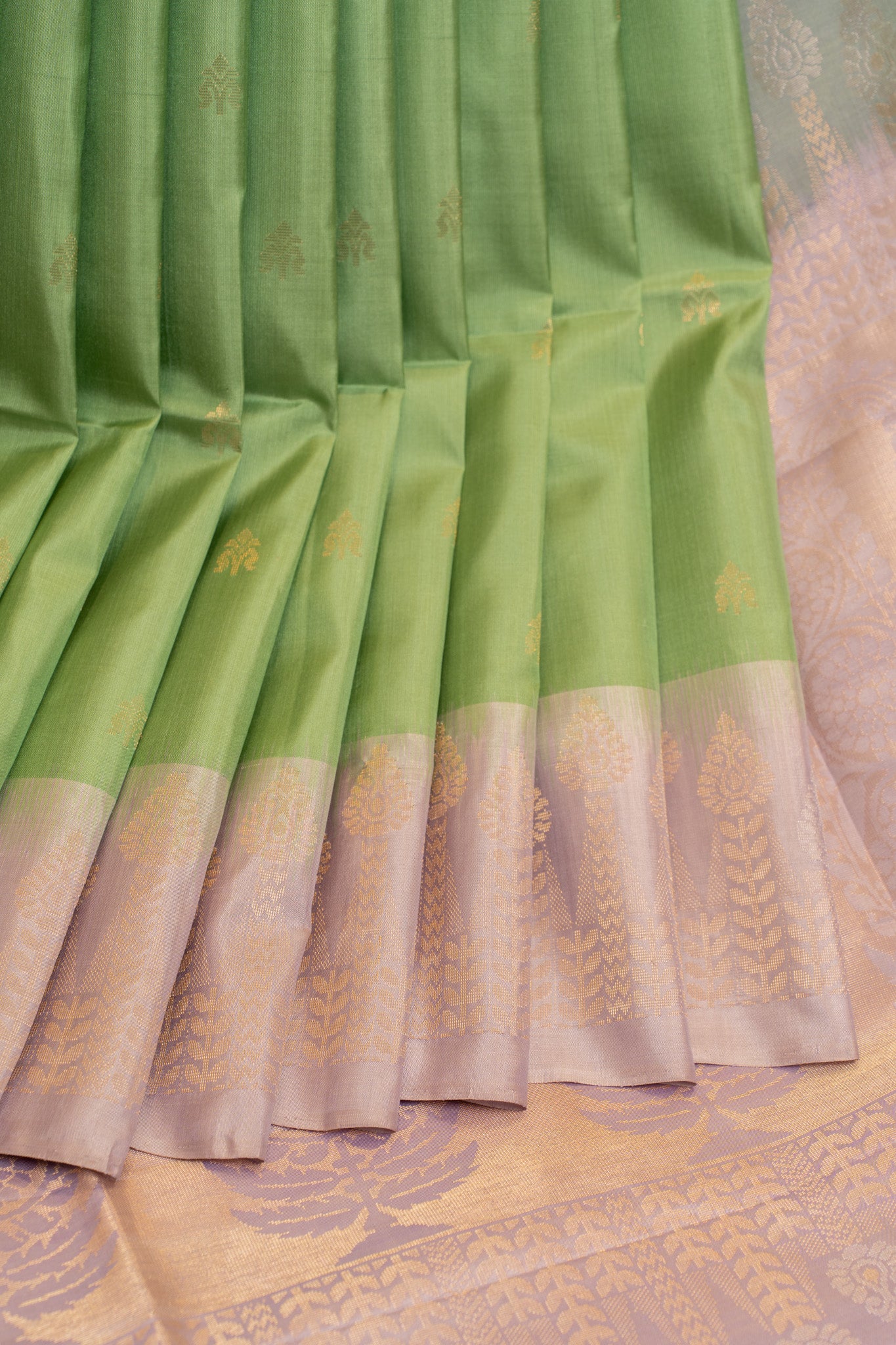 Mint green and lilac pure soft silk saree