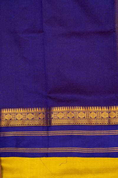 Golden yellow and MS blue pattu borders pure silk cotton saree