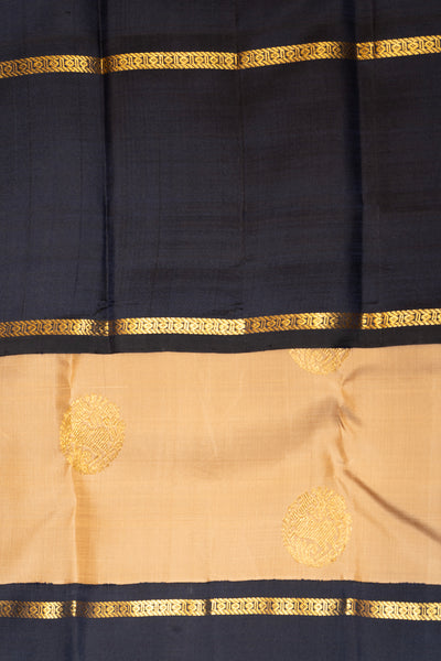 Beige and Midnight Blue Pure Zari Kanchipuram Silk Saree - Clio Silks