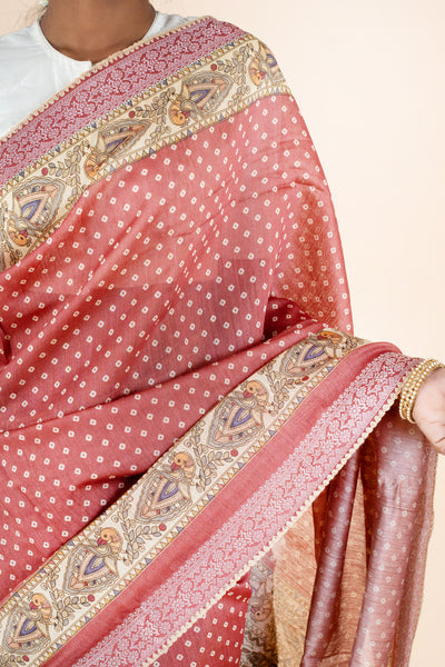 Rust Maroon Bandhini Munga Tussar Saree - Clio Silks