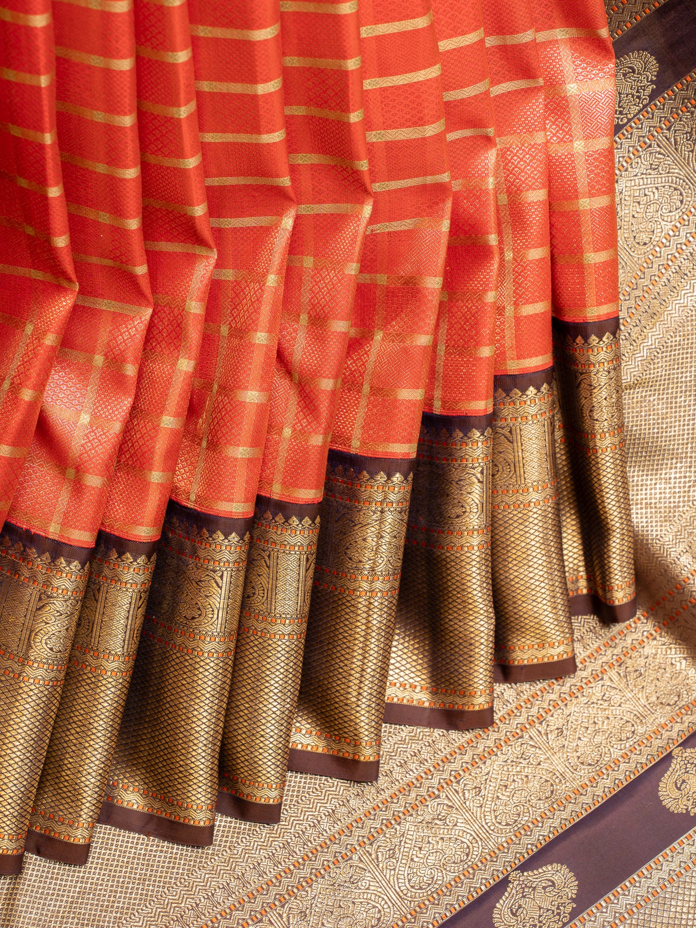 Orange and Jamun Brocade Korvai Kanjivaram Silk Saree