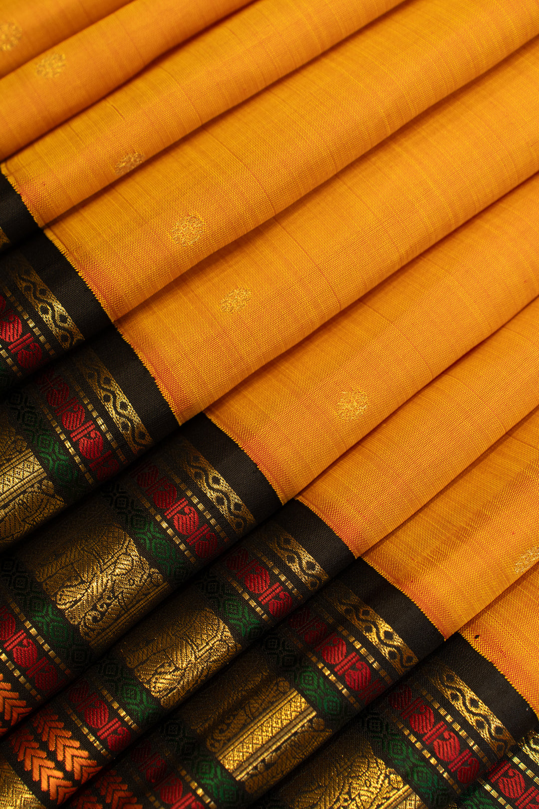 Orange and black Varisaipettu pure Kanchipuram silk saree