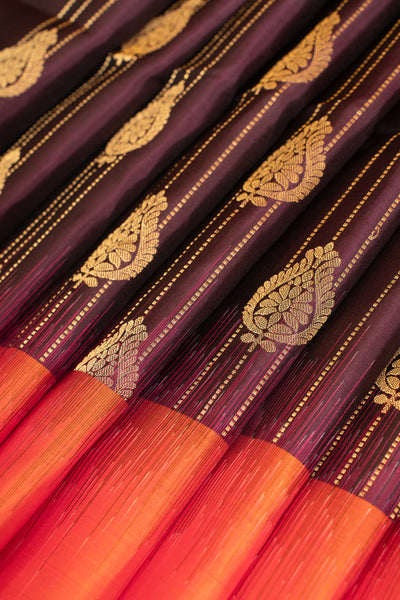 Purple ornamental stripes pure soft silk saree