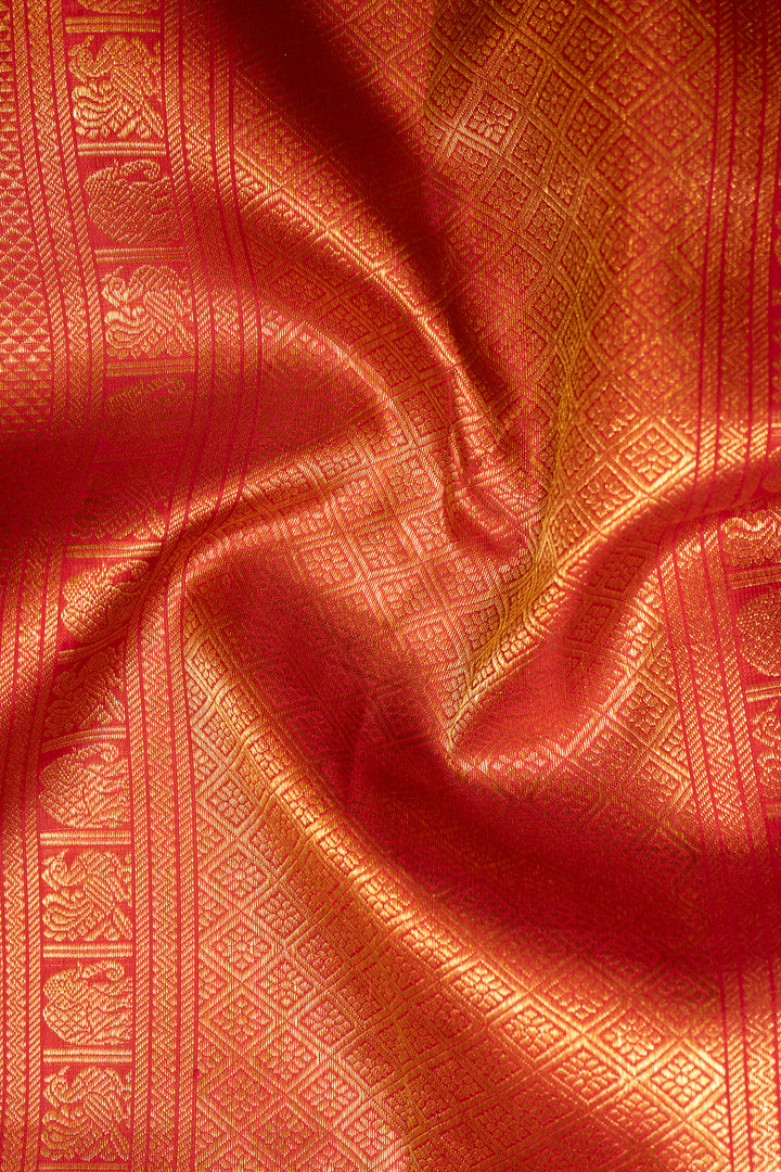 Rust Orange Neli Stripes Pure Kanchipuram Silk Saree - Clio Silks