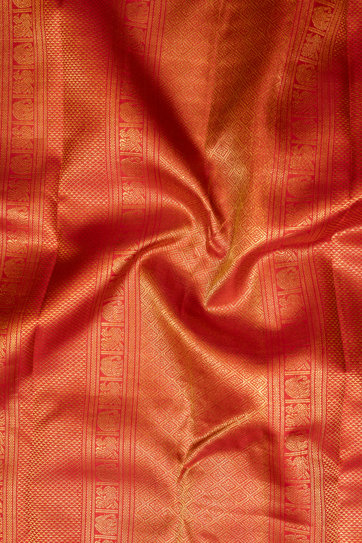 Rust Orange Neli Stripes Pure Kanchipuram Silk Saree - Clio Silks
