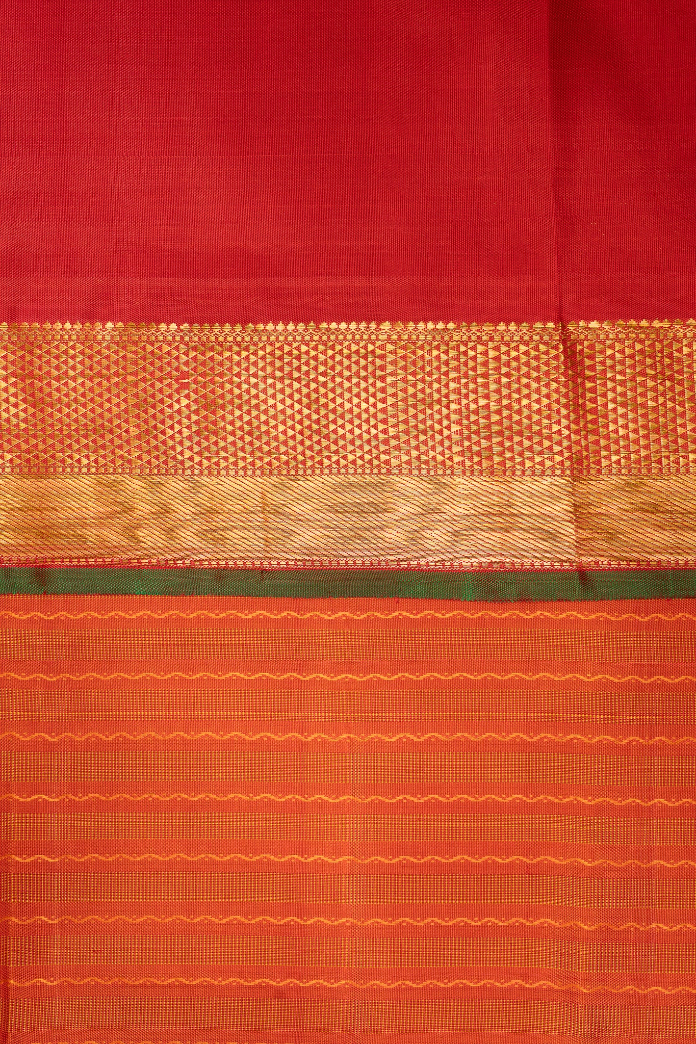 Rust Orange Neli Stripes Pure Kanchipuram Silk Saree - Clio Silks